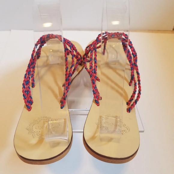 ECOTÉ Urban Outfitters Size 9 Boho Braided Leather Sandals Red Blue Flats - Picture 3 of 11